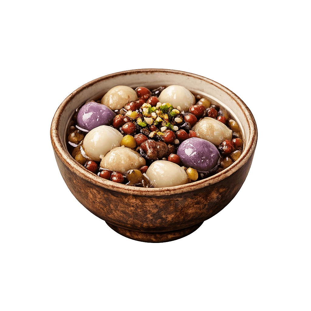 Chinese dessert bowl with tangyuan and red beans