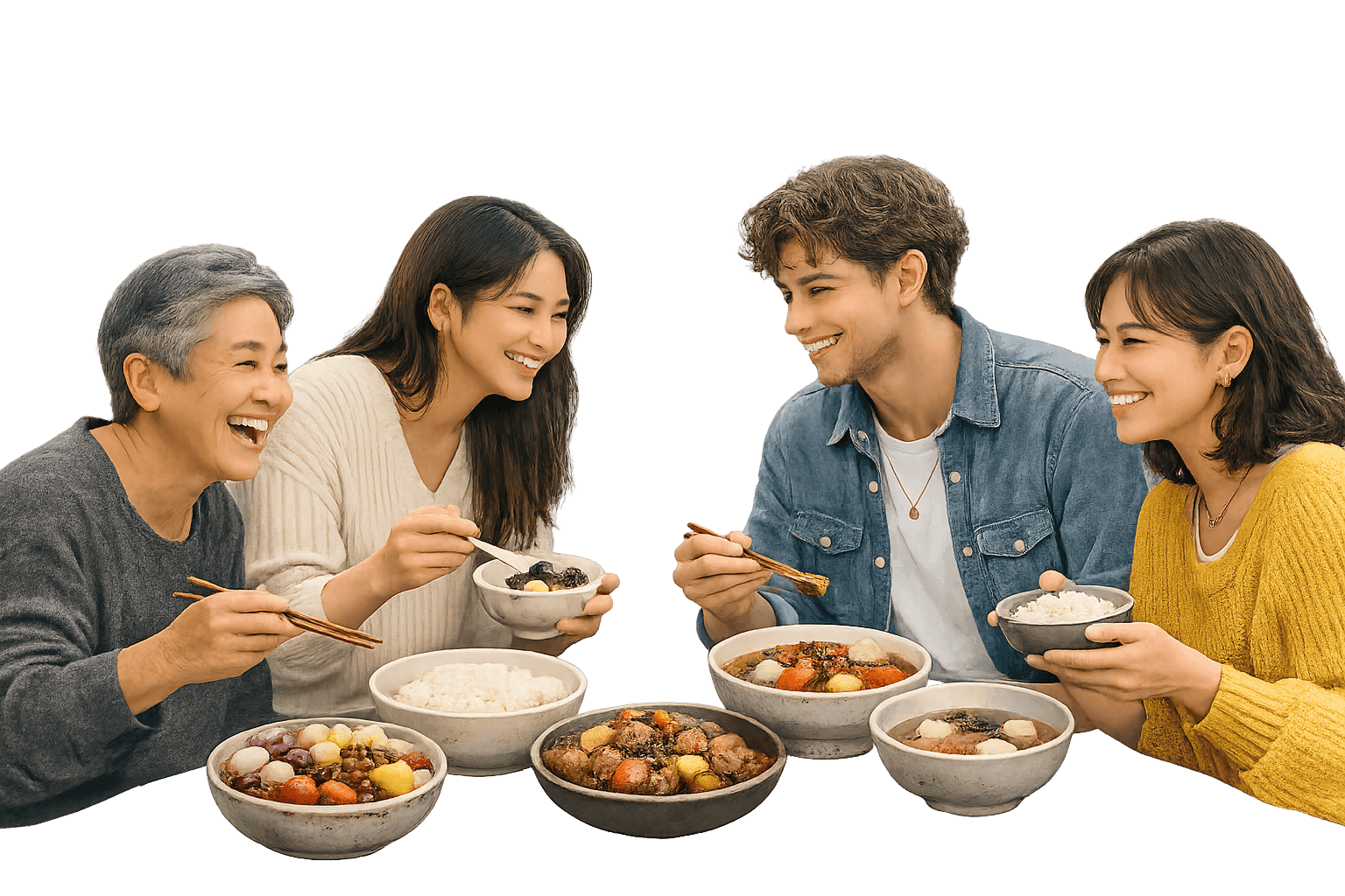 Four people enjoying a Chinese meal together